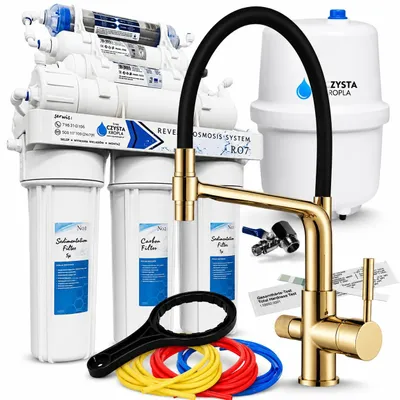 Produktbild von Wasserfilter RO7 Ari 3-Wege Küchenarmatur Gold