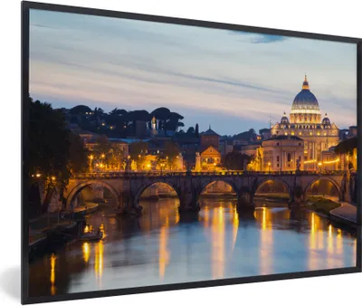 Produktbild von MuchoWow® Gerahmtes Poster Rom - Brücke - Stadt 90x60 cm - Poster mit Schwarzem Bilderrahmen Wandposter Rahmen Foto Bilder - Fotorahmen - Foto-Plakat