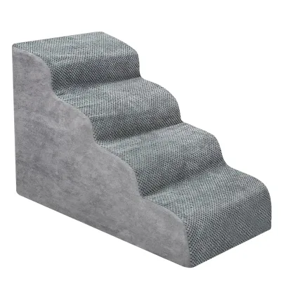 Image de Escalier pour chien, 4 marches – rampe antidérapante pour animaux de compagnie, idéale pour les lits et les canapés, amovible et lavable. Rampe pour chien