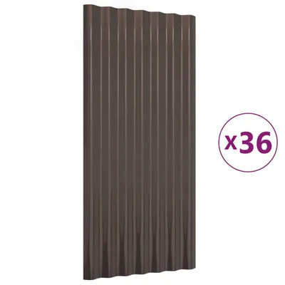Image de vidaXL Panneaux de toit 36 pcs. Acier revêtu par poudre brun 80x36 cm