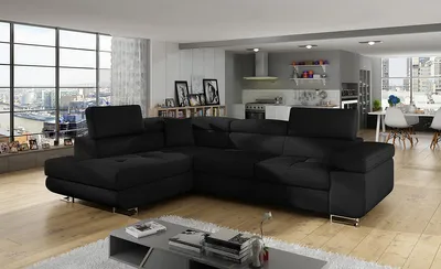 Produktbild von NABBI Ecksofa mit Zersetzung u Lagerraum Almero L - schwarz (Sawana 14)