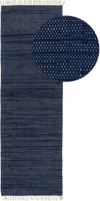 Produktbild von benuta Baumwollteppich Tom Dunkelblau 70x200 cm Läufer Skandinavisch Wohnzimmerteppich Fransen Baumwolle Rechteckig