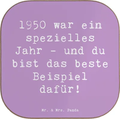 Produktbild von Mr. & Mrs. Panda Untersetzer für Gläser Spruch 1950 Geburtstag - Lavendeltraum - Geschenk, Happy Birthday, geboren in, Alter, gläseruntersetzer, Glas, Geburtstagsgeschenk