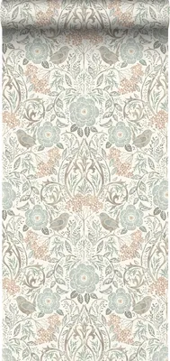 Produktbild von ESTAhome tapeta kvety a vtáky sivozelená, hnedá a broskyňovo ružová - 139294 - 53 cm x 10,05 m
