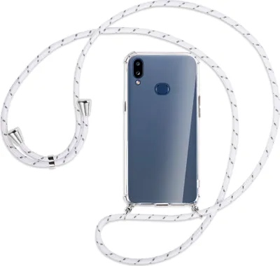 Produktbild von Handykette Backcover-Schutzhülle mit Band (Metall silberfarben) für Samsung Galaxy A10s - weiß/grau