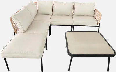 Produktbild von sweeek - Gartenmöbelset für 5 Personen aus Stahl mit Seilbespannung - Beige