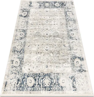 Produktbild von DISTIN 0843A weiß / marineblau / blau moderner Teppich - Ornament, Rahmen, Vintage, Fransen Blau 120x170 cm