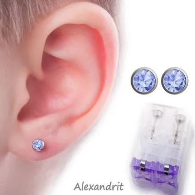 Produktbild von Medizinische Ohrstecker Erstohrstecker Ohrringe "Kristall" Alexandrit