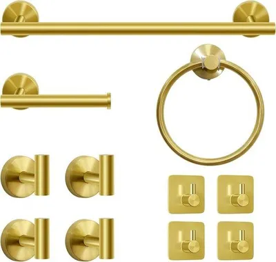 Produktbild von Badezimmeraccessoires Set 11-teilig - Gebürsteter Goldton aus SUS304 Edelstahl