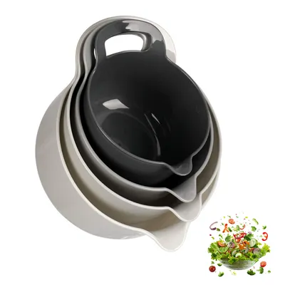 Produktbild von 4er-Pack ineinander stapelbare Rührschüsseln mit Ausgießer und Griffen, BPA-frei, mikrowellen- und spülmaschinenfest (grau, 4er-Pack mit Griffen)