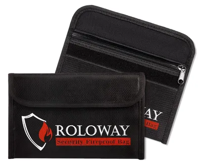 Productafbeelding van Hittebestendige tas (12,7 x 20,3 cm) voor contant geld, waardevolle spullen, paspoort, valuta en sleutels (2 stuks, zwart)