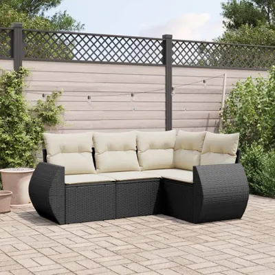 Produktbild von 4-tlg. Garten-Sofagarnitur - mit Kissen Schwarz Poly Rattan - Gartenmöbelset 3253643