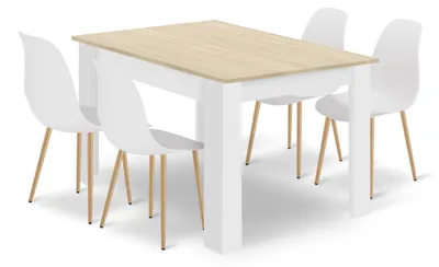 Zdjęcie produktu dla Zestaw stół 120x80 cm dąb sonoma + 4 krzesła białe do kuchni jadalni