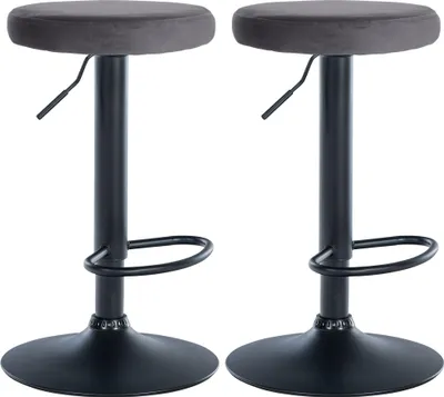 Produktbild von CLP 2er Set Barhocker Ponte Samt höhenverstellbar und drehbar - Farbe: dunkelgrau, Gestellmaterial: Metall matt schwarz