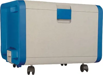 A storage box with wheels on a white background.