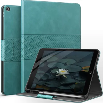 Immagine prodotto di Custodia per iPad da 10,2 pollici con supporto per penna, funzione di spegnimento/accensione automatica, in (PU), colore verde