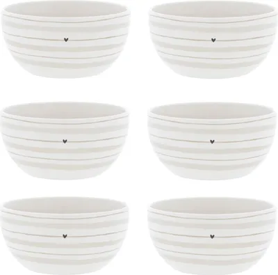 Produktbild von 6er Set Dessertschalen Watercolour Stripes weiß beige 14,5cm Bastion Collections