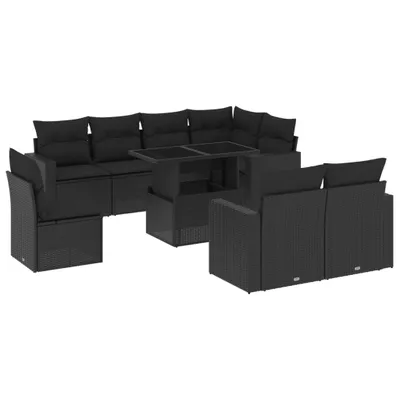 Produktbild von 9-tlg. Garten-Sofagarnitur mit Kissen Schwarz Poly Rattan