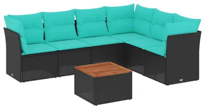 Produktbild von 7-tlg. Garten-Sofagarnitur mit Kissen Schwarz Poly Rattan