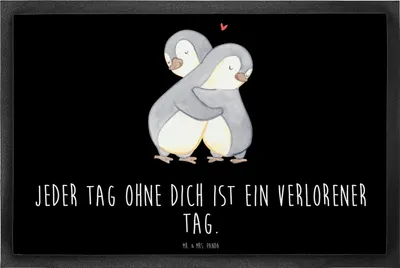 Produktbild von Mr. & Mrs. Panda Schmutzfangmatte Pinguine Kuscheln 40 x 60 cm - Schwarz - Geschenk, Gummimatte, für Freundin, Freund, Frauen, Bodenvorleger, Hochzeitstag, Abtreter
