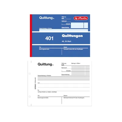 Immagine prodotto di 10x HERLITZ 886606 Libro dei moduli "Ricevuta 401" DIN A6 50 fogli