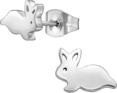 Produktbild von Ohrringe Ohrstecker 316L Chirurgenstahl mit Hase in verschiedenen Farben Farbe - Silber