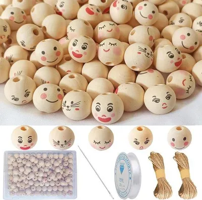 Produktbild von Holzperlen 20mm 120Stück Natur Farbe DIY Schmuck