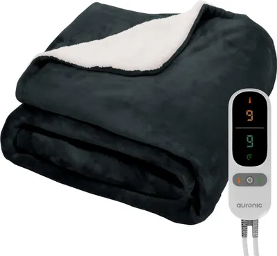 Produktbild von Auronic Elektrische Heizdecke - 180 x 130 cm - 1 Person Wärmedecke - 9 Wärmestufen und Timer - Kuscheldecke - Sherpa Fleece - Anthrazit