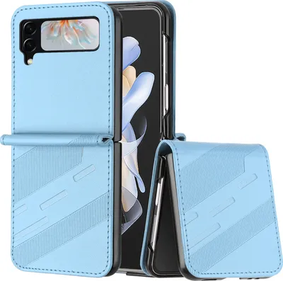 Produktbild von Hülle für Samsung Galaxy Z Flip 4, Kunstleder Brieftaschen Handyhülle mit Kartenfach und Standfunktion Hellblau