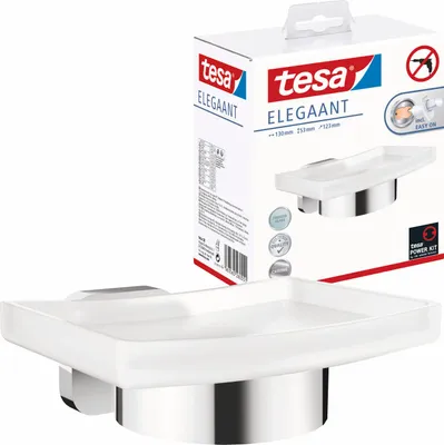 Produktbild von tesa ELEGAANT Seifenschale, Glas, Edelstahl, wandmontierbar, ohne Bohren