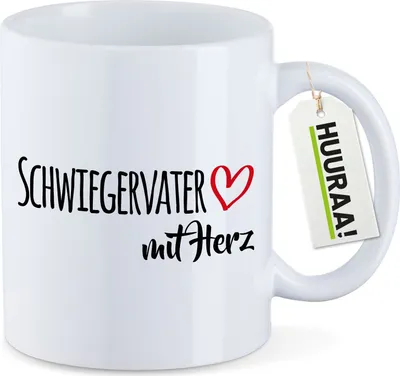 Produktbild von Huuraa Kaffeetasse Schwiegervater mit Herz 330ml Weiß Keramik Kaffeebecher Geschenkidee