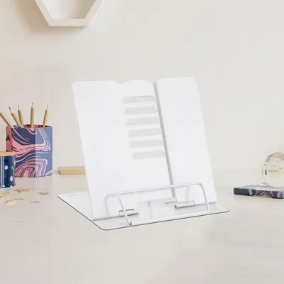 Produktbild von Buchstütze Buchständer Bücherhalter - Verstellbar - Metall - Weiß