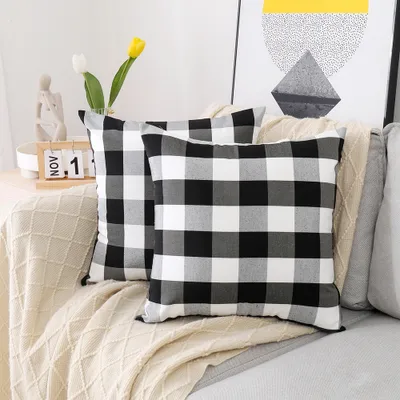 Produktbild von 2 Stücke Outdoor Terrasse Balkon wasserdichte Kissenbezüge, Buffalo Plaid Garten Kissenhülle, Outdoor Kissenbezug für Couch, Bett, Sofa und Zelt, 45*45cm