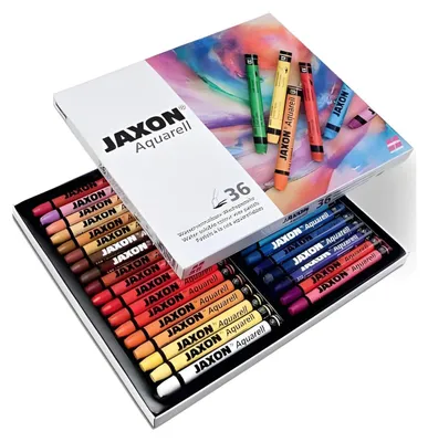 A set of Jaxon Aquarell water-soluble wax pastels in a box.