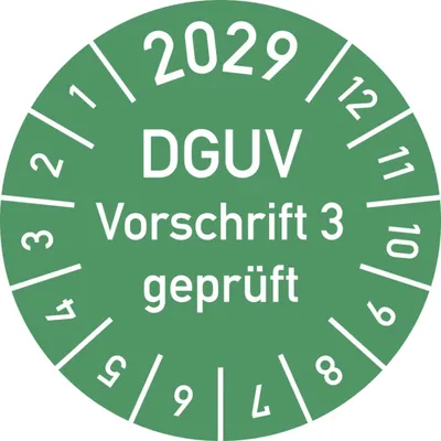 Produktbild von Dreifke® Prüfplakette 2029 DGUV Vorschrift 3 , Dokumentenfolie, Ø 15 m...