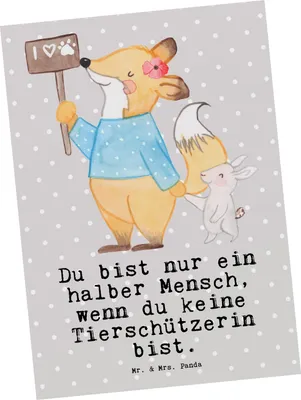 Produktbild von Mr. & Mrs. Panda Postkarte Tierschützerin Herz - Grau Pastell - Geschenk, Ansichtskarte, Postkarten, Grußkarte, Fotokarte, Ansichtskarten