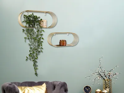 Produktbild von 2er Set Gitterregale für die Wand, Hängeregal aus Metall Gold über Sofa Bett