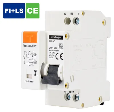 Schelinger Fehlerstromschutzschalter mit integrierterm Leitungsschutzschalter / FI+LS / 2-Polig 30 mA / B / C / 10A / 16A / 20A / 25A / 30mA