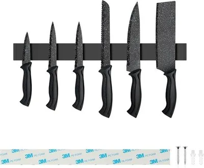 Produktbild von Magnetische Messerhalter, 40 cm, Edelstahl, mit Magnetverschraubungen, selbstklebende Magnetleiste für Messer und Küche
