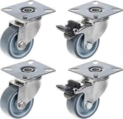 Produktbild von 50mm 2" Edelstahlrollen grau Gummi, drehbar & gebremst, 160kg, 4er Set