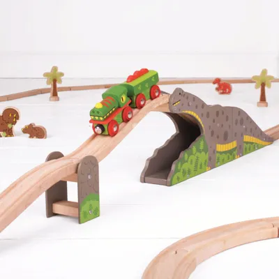 Productafbeelding van BigJigs Houten dinosaurusbrug - Bronto Riser treinaccessoire