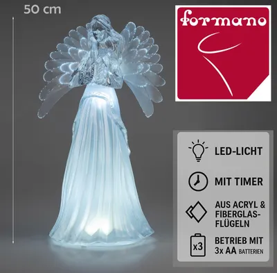 Produktbild von formano LED Engel 50 cm Weihnachtsengel beleuchtet - Acryl mit Fiberglasflügeln Deko