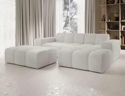Productafbeelding van Moebelfest Hoekbank L-vormig met hocker - Corduroy stof, beige - Rechts