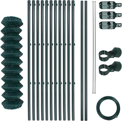Produktbild von Maschendrahtzaun-Gartenzaun-Set verzinkt und grün beschichtet Maschenweite 6 x 6 cm, Zaunset, Drahtzaun, Maschendraht, Komplettset, Zaun-Set (1,5 x 25 m)