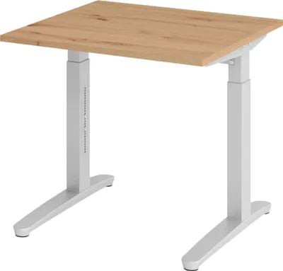 Produktbild von bümö Schreibtisch Serie-XB - Gestell: Silber, Nachbildung: Asteiche, Größe:  80 x 80 cm