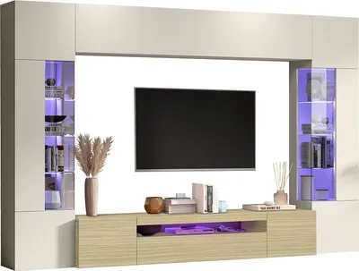 Immagine prodotto di Dmora Parete Attrezzata Solopaca 290x40x190h cm Marrone Rovere, 14 Ripiani 6 Ante