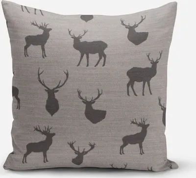 Produktbild von SCHÖNER LEBEN. Kissenhülle Jacquard mit Hirschen hellgrau grau Größe 80x80cm (HxB) 80x80cm (HxB) Größe