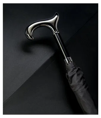 Produktbild von Stützschirm klassisch schwarz mit verchromtem Derbygriff, Gesamtlänge 92 cm