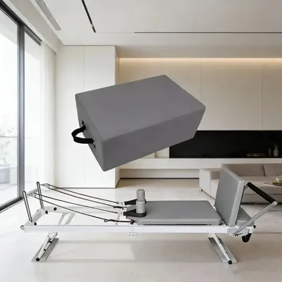 Produktbild von Pilates-Reformer - Heimfitnessgerät - Mit Quadratischer Box - Federn & Pedal - Tragbar - Robuster Eisenrahmen - Beige
