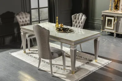 Produktbild von Esszimmer Set Weiß Esstisch Metall Luxus 4x Stühle Elegantes Design Neu 5tlg.